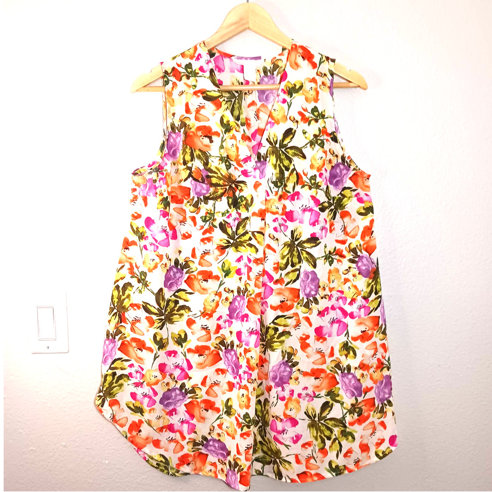 H&M Women's Summer Lace Floral V-Neck Sleeveless Orange Multicolor Size M Blouse